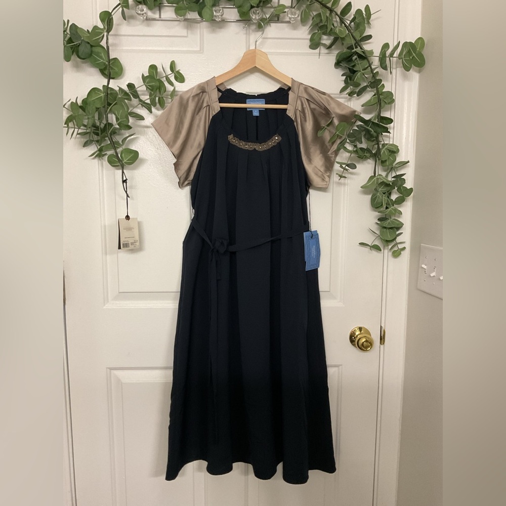 Simply Vera Vera Wang Navy and Tan Midi Dress - Picture 2 of 7